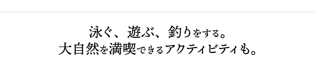 泳ぐ、遊ぶ、釣りをする。大自然を満喫できるアクティビティも。