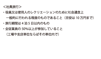 ＜社内サークル活動＞・希望する従業員であれば誰でも自由に参加できる・従業員に金銭の分配がされない・会社購入の用具等が従業員のものにならない＜まかない制度＞・従業員が食事の価額の半分以上を負担していること・会社負担額は1か月当たり3,500円（税抜き）以下であること